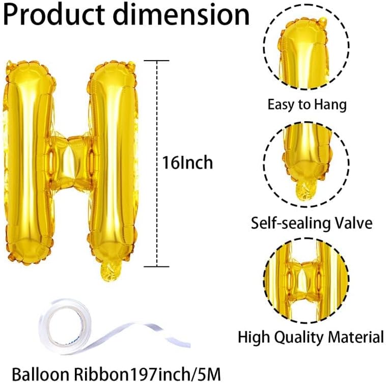 Happy Birthday Banner,Personalized Name Happy Birthday Balloon Banner Letters Balloons 2 Sets A-Z 16 Inch Reusable Foil Mylar Birthday Party Decorations for Women Men Boys Girls (Gold)