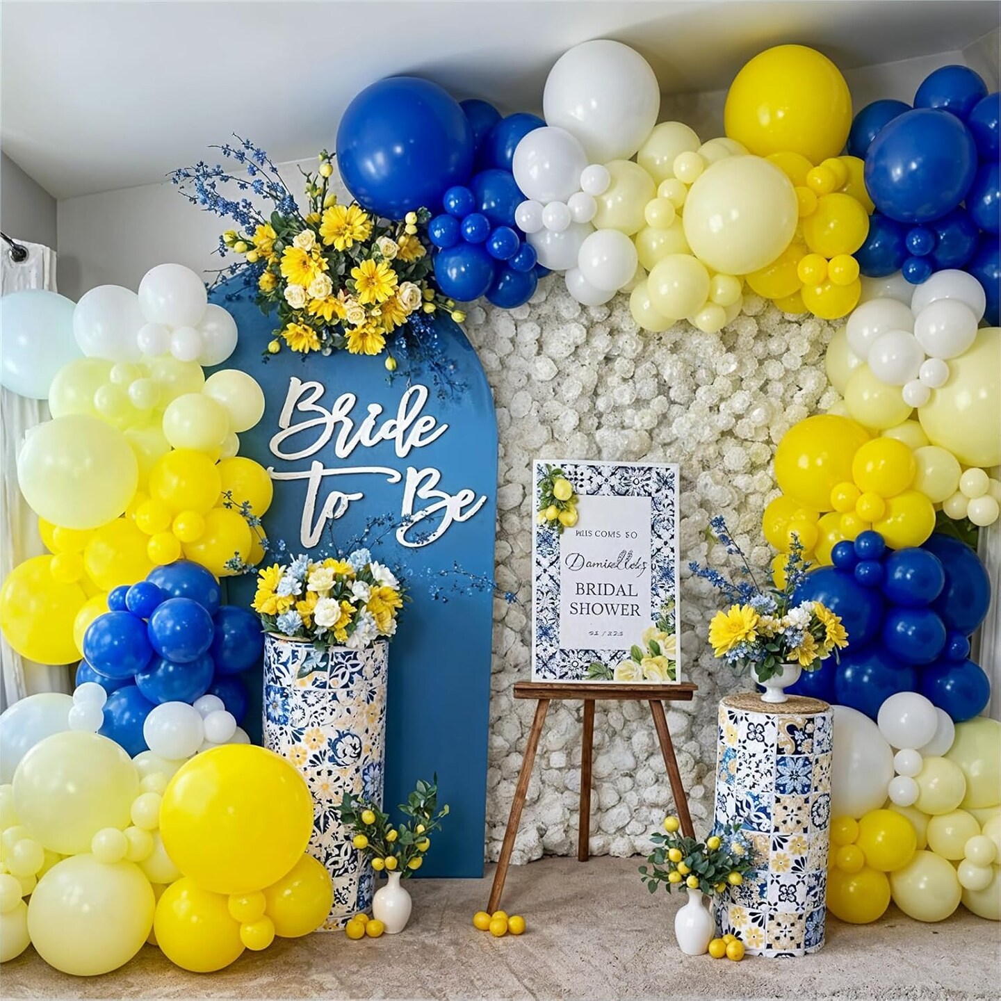 Royal Blue and Yellow Balloon Arch Kit, 129pcs Dark Blue White and Metallic Blue Gold Latex Balloons