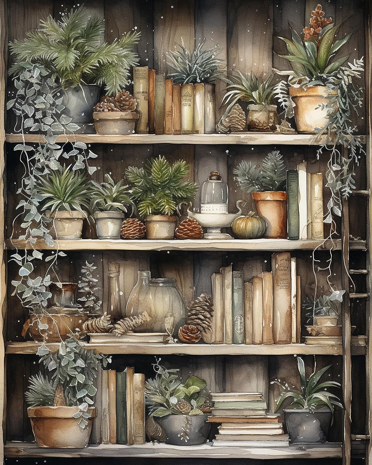 DIY Paint by Numbers, Many Plants Adults&#x27; Paint-by-Number Kits on Canvas, Book Shelves Paint by Numbers Kit