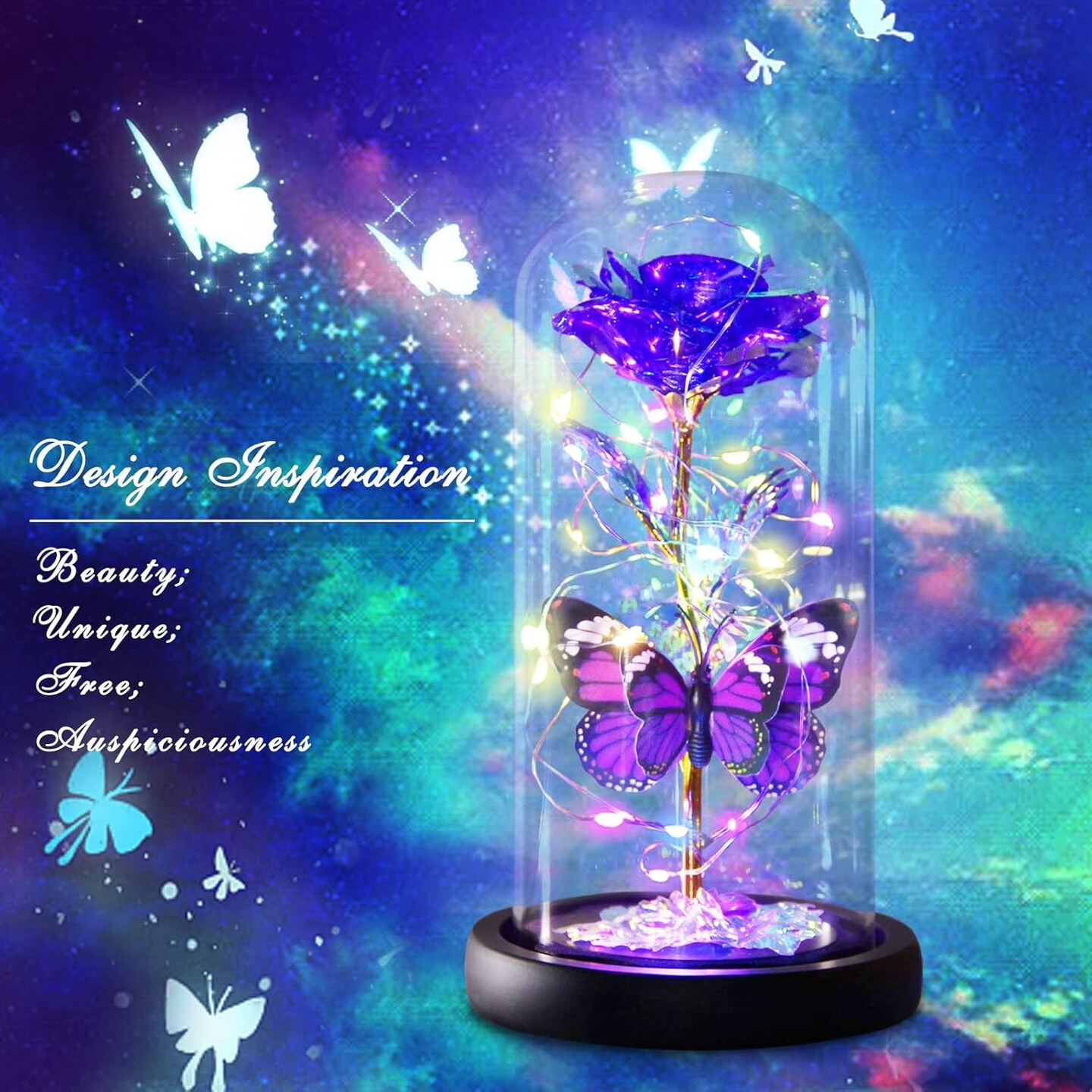 Purple Butterfly Rose Flower Birthday Gifts - Women Gifts for Her Mothers Day Valentines Anniversary Christmas Thanksgiving - Light Up Rose Flower Gifts for Mom Wife Grandma Girlfriend Daughter Sister