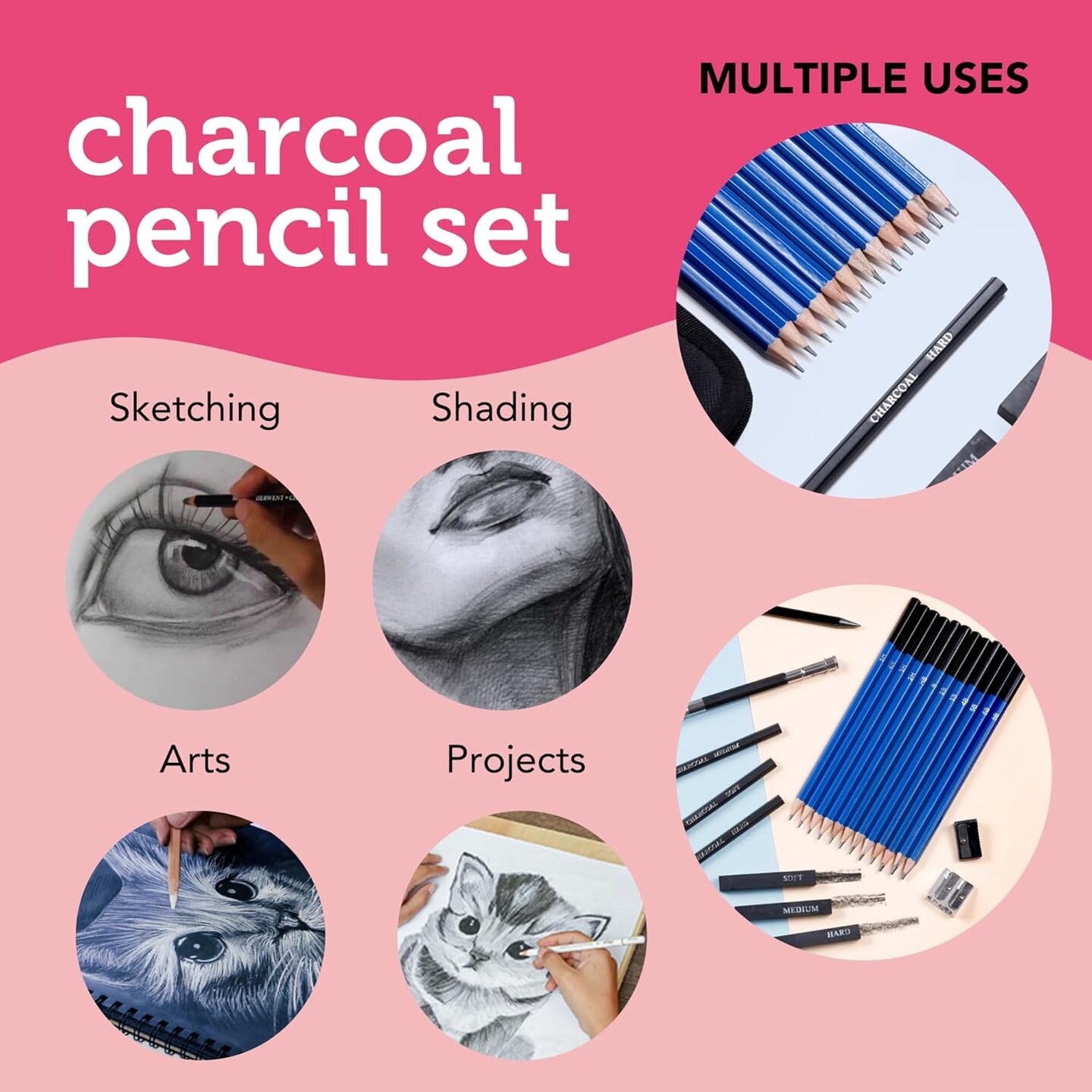 Drawing Pencils for Sketching &#x26; Shading. Art Sketch Pencils Set for Adults &#x26; kids. Drawing Supplies Sketch Kit with 21 Graphite &#x26; Charcoal Pencils.