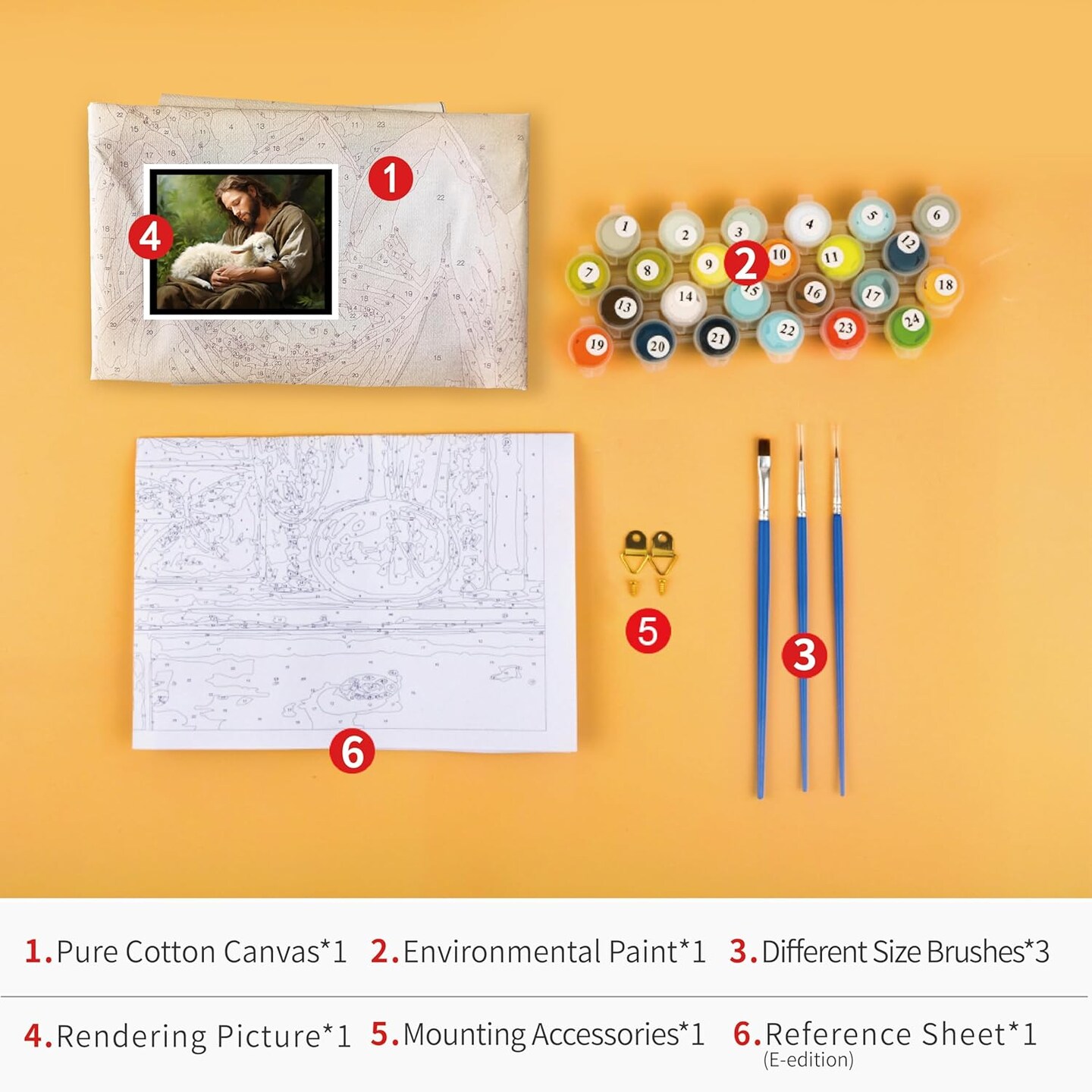 Jesus Paint by Numbers Adult Paint by Number Jesus and Lamb Paint-by-Number Kits DIY Painting Kits On Canvas Religious Spirit Paint by Number for Adults Arts Craft, 16 x20 Inch