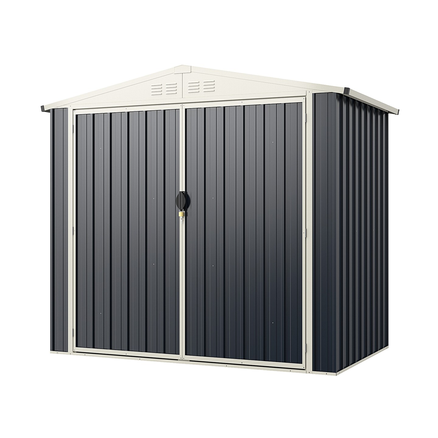 Grey 7 x 4 Feet Metal Multi-functional Outdoor Storage Shed with 2 Lockable Door