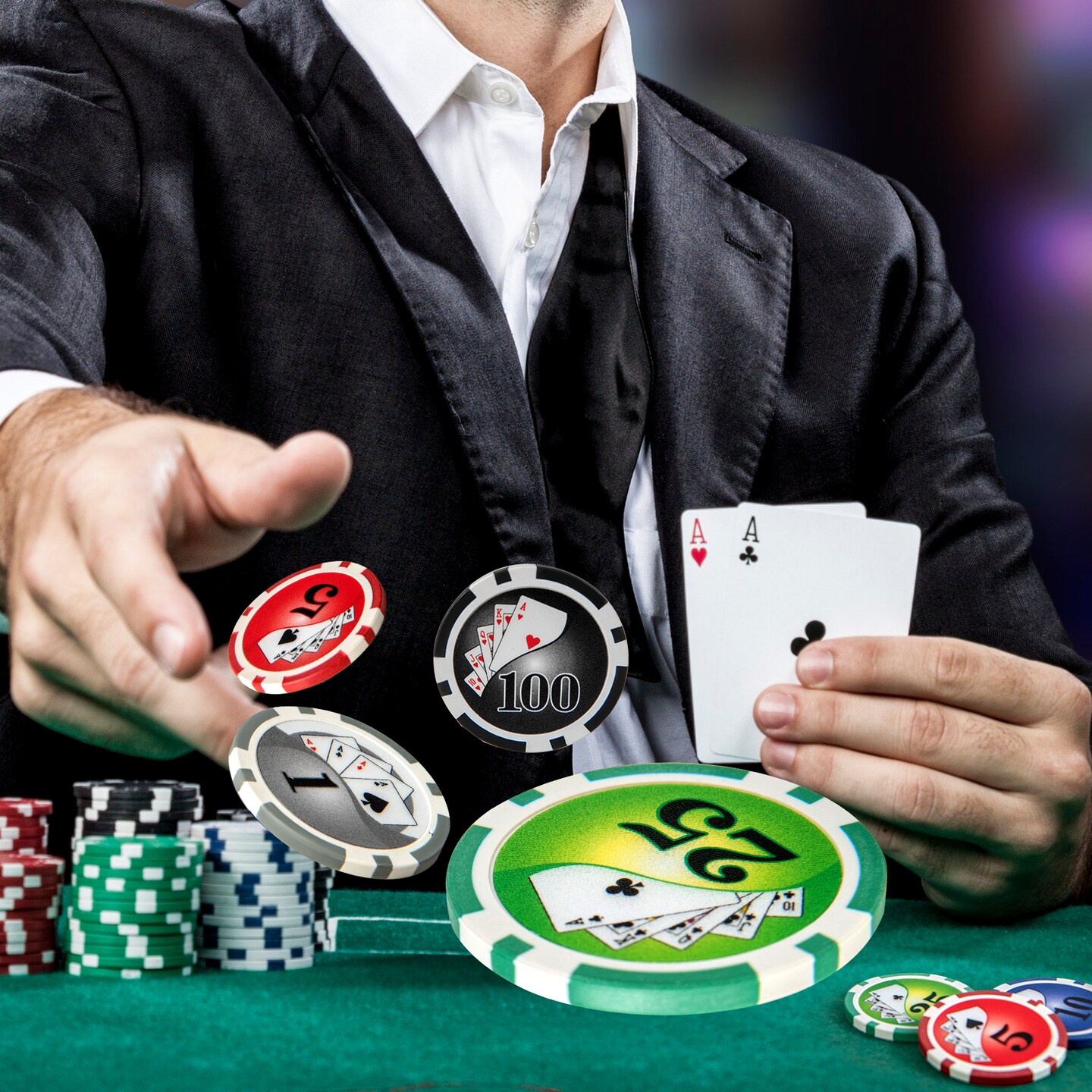 300 Poker Chip Set with Lockable Aluminum Case and Poker Felt Cards Dealer Button
