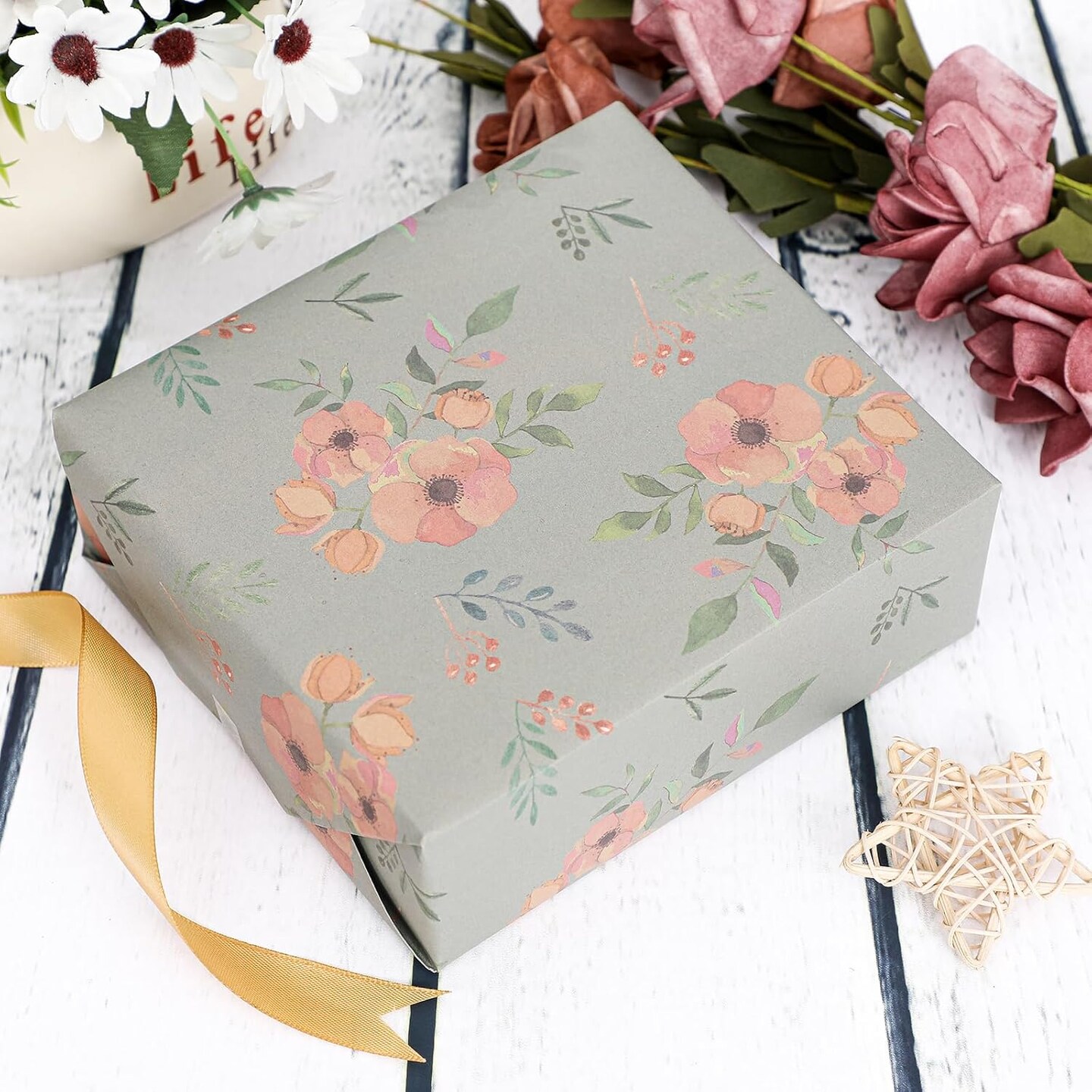 Wrapping Paper of Stylishly Designed Folded Kraft Wrapping Paper 12 Sheets Recycled Gift Wrapping Paper 20" X 29"