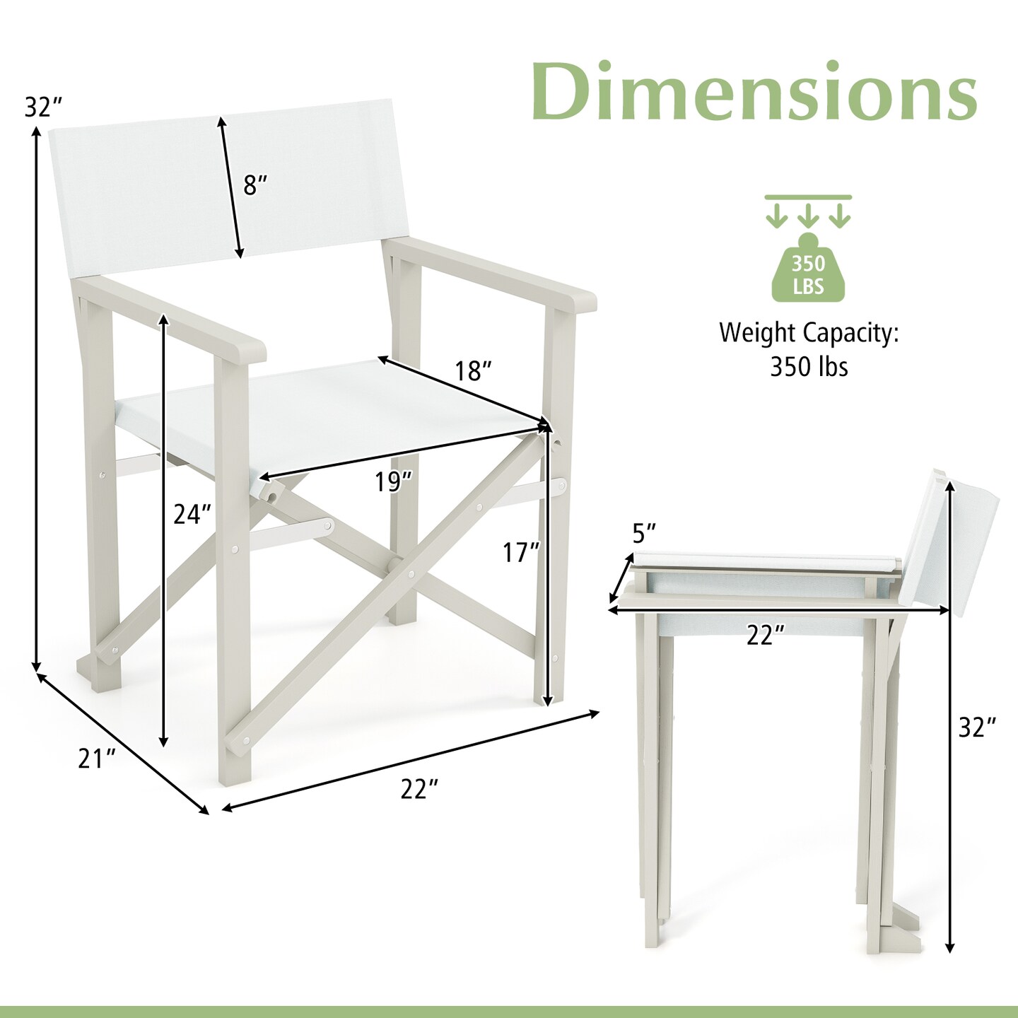 Off White Wooden Foldable Outdoor Chair with Comfortable Backrest and Armrests