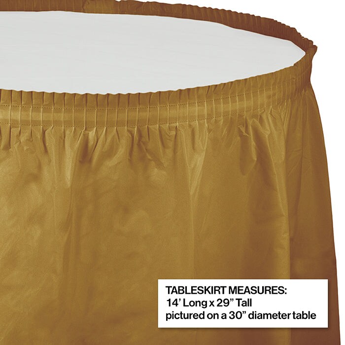 6 pc Bulk Glittering Gold Plastic Tableskirt 29 inch x 14 ft