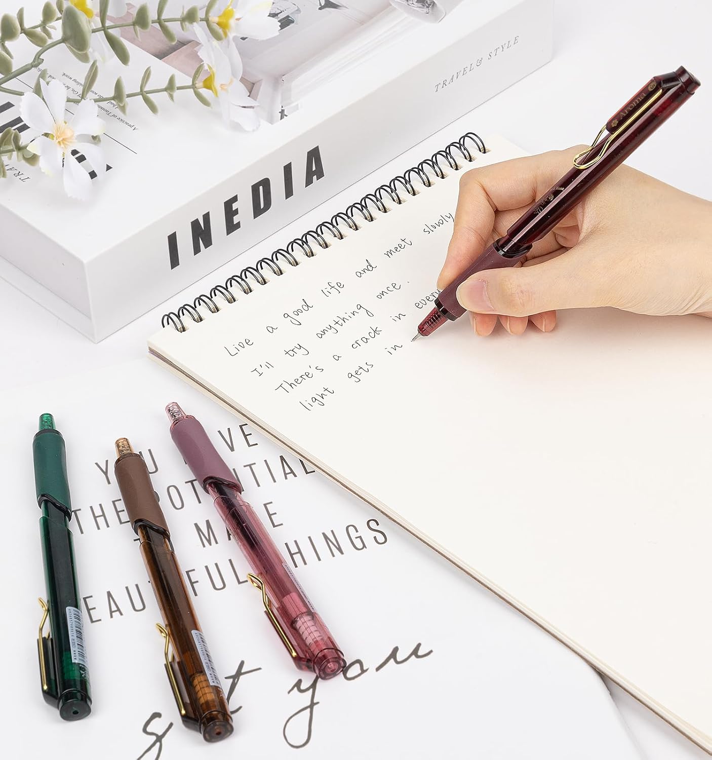 Gel Pens, 6 Pcs 0.5mm Black Ink Pens, Soft Scented Vintage Barrels Pen, Quick Dry Black Ink Pens for Journaling and Note Taking, Cute Aesthetic Pens for Office School &#x26; Home Supplies