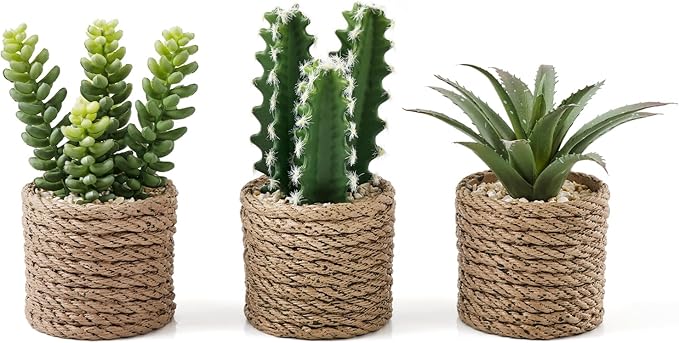 Artificial Succulent Plants with 3 Pcs, Succulents Plants Artificial with  Vintage Plastic Waterproof Pot, Fake Succulents Decor for Home, Office, ...
