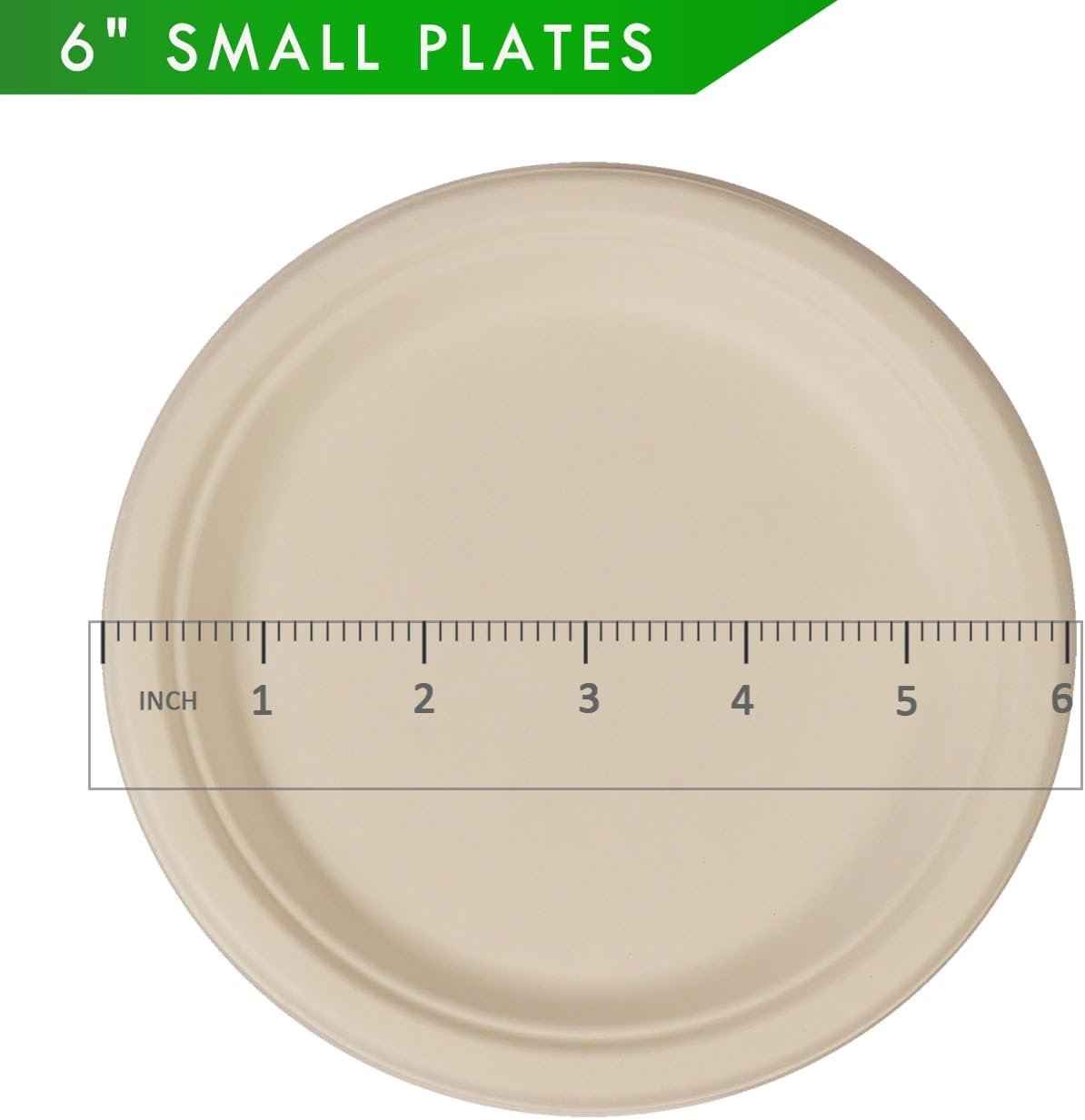 100 Count 6&#x201C; Small Compostable Dessert Plates, Heavy-duty Unbleached Biodegradable Bagasse and Bamboo fiber Paper Plates