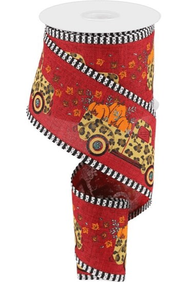 2.5&#x22; Leopard Truck Stripe Edge Ribbon: Burgundy (10 Yards)