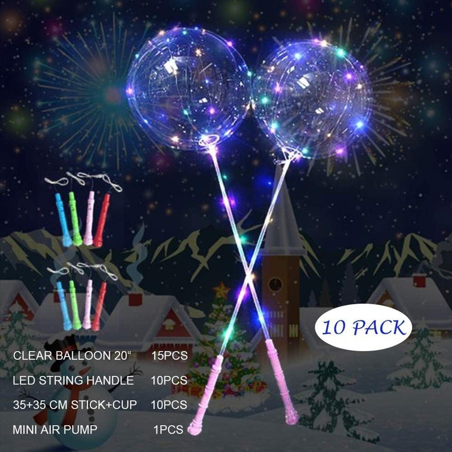 10 Pack LED Bobo Balloons with Stick and Pump,Transparent LED Light Up Balloons,with String Lights for Party Birthday Wedding Festival Decorations (Colorful) (Multicolor)