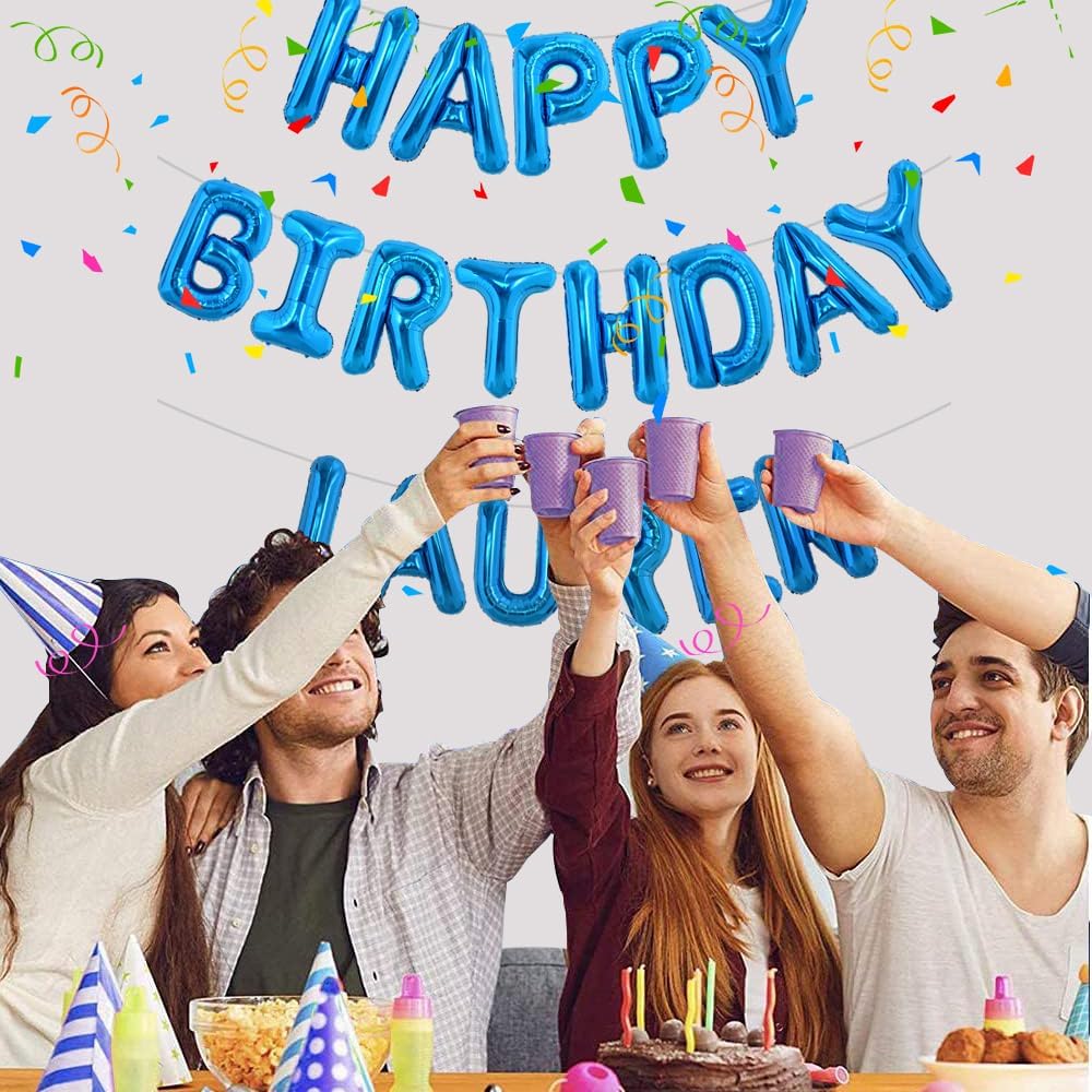 65 Pcs 16 Inch Blue Happy Birthday Balloons and 2 Sets A-Z Foil Letters Balloons DIY Personalized Phrase Banner for Birthday Celebration Halloween Thanksgiving Christmas Party Decorations