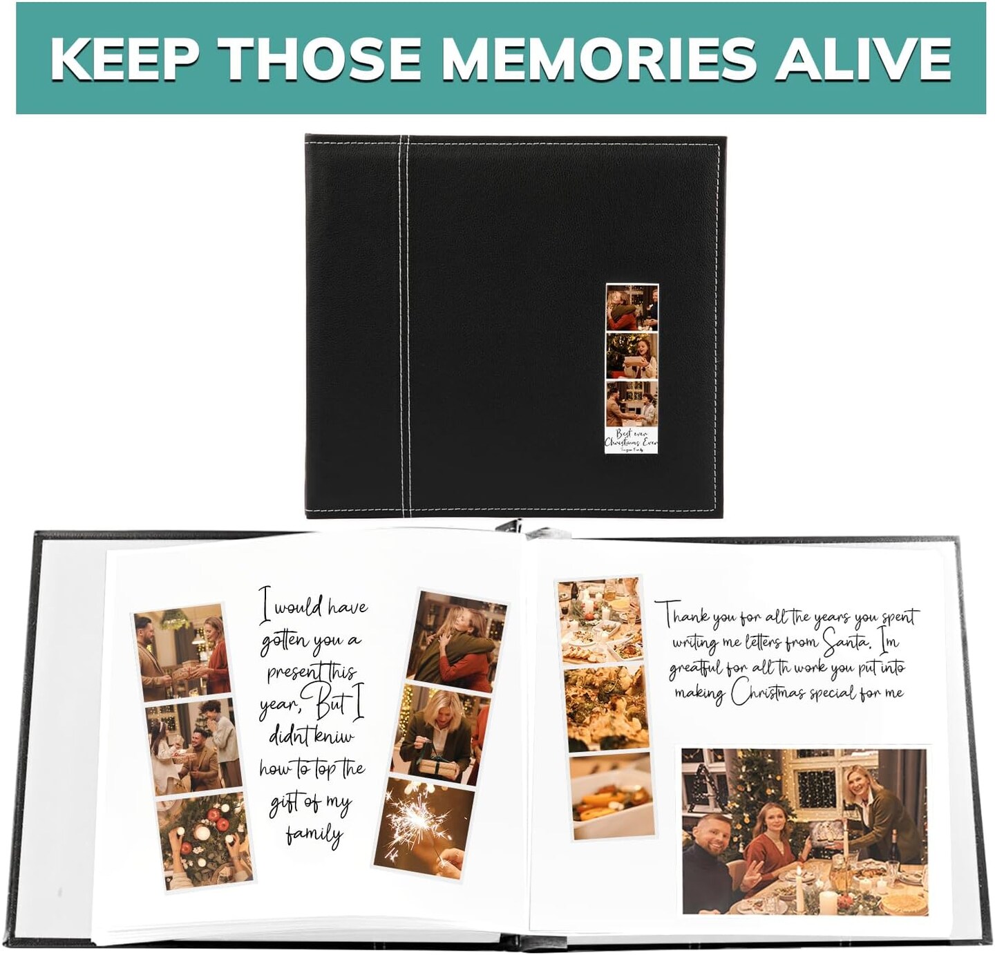 Scrapbook Photo Album 12x12, Guest Book with Photo Insert, Black Scrapbook with Plastic Sleeves &#x26; White Pages, Scrapbook Album for All Size Pictures, Memory Book, Wedding Scrapbook