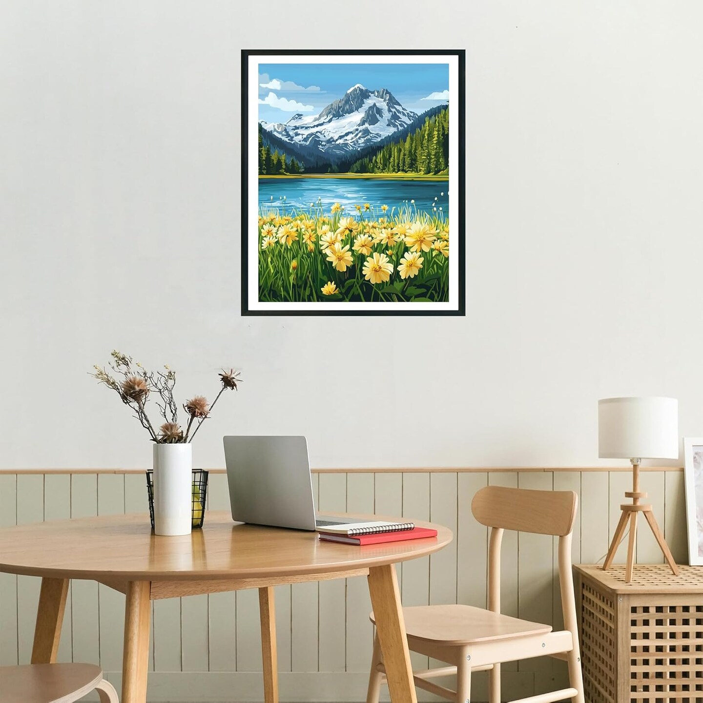 Daisy Flower Paint by Number Kits, North Cascades National Park Paint by Numbers for Adults, Mountains and Lake Acrylic Painting for Home Wall Decor