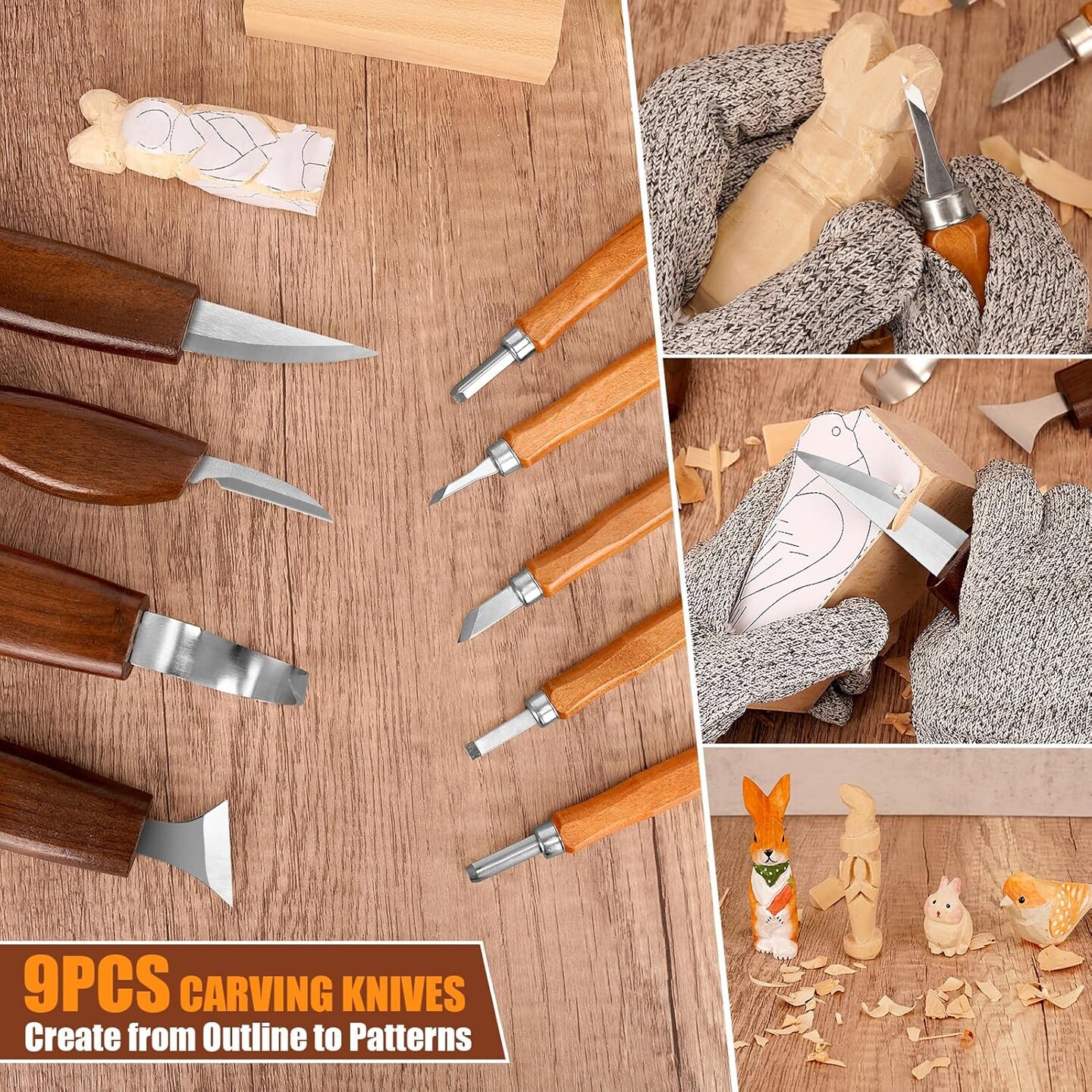 Wood Carving Kit, 44Pcs Wood Carving Tools with 4 Style Templates &#x26; 12 Color Paint Set &#x26; Bee Wax, Wood Whittling Knives Set 4pcs Whittling Knives &#x26; 5pcs Detail Knives for Beginners and Hobbyists