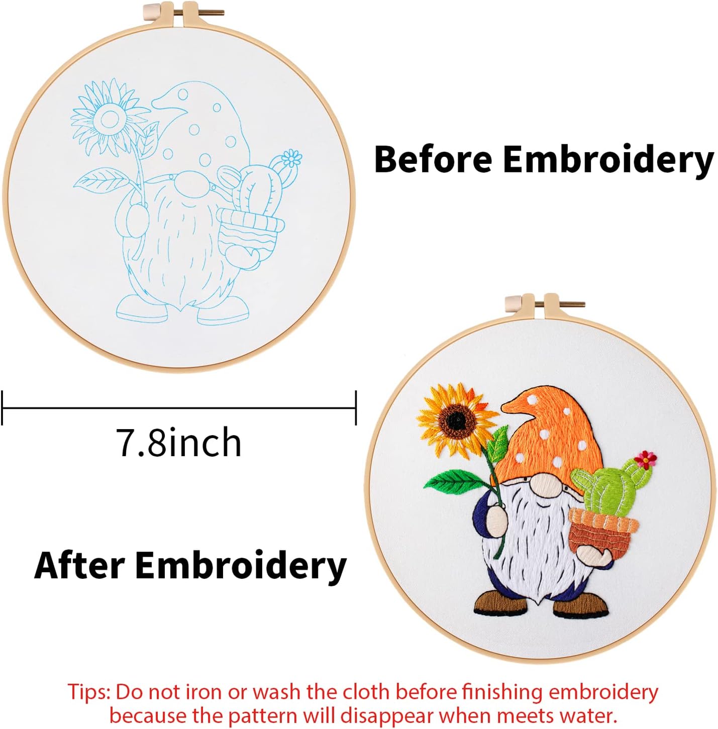 Sunflower Embroidery Kit for Beginners, Full Set of Stamped Gnome Cross Stitch Kit 8.46 x 7.87 x 0.59 inches
