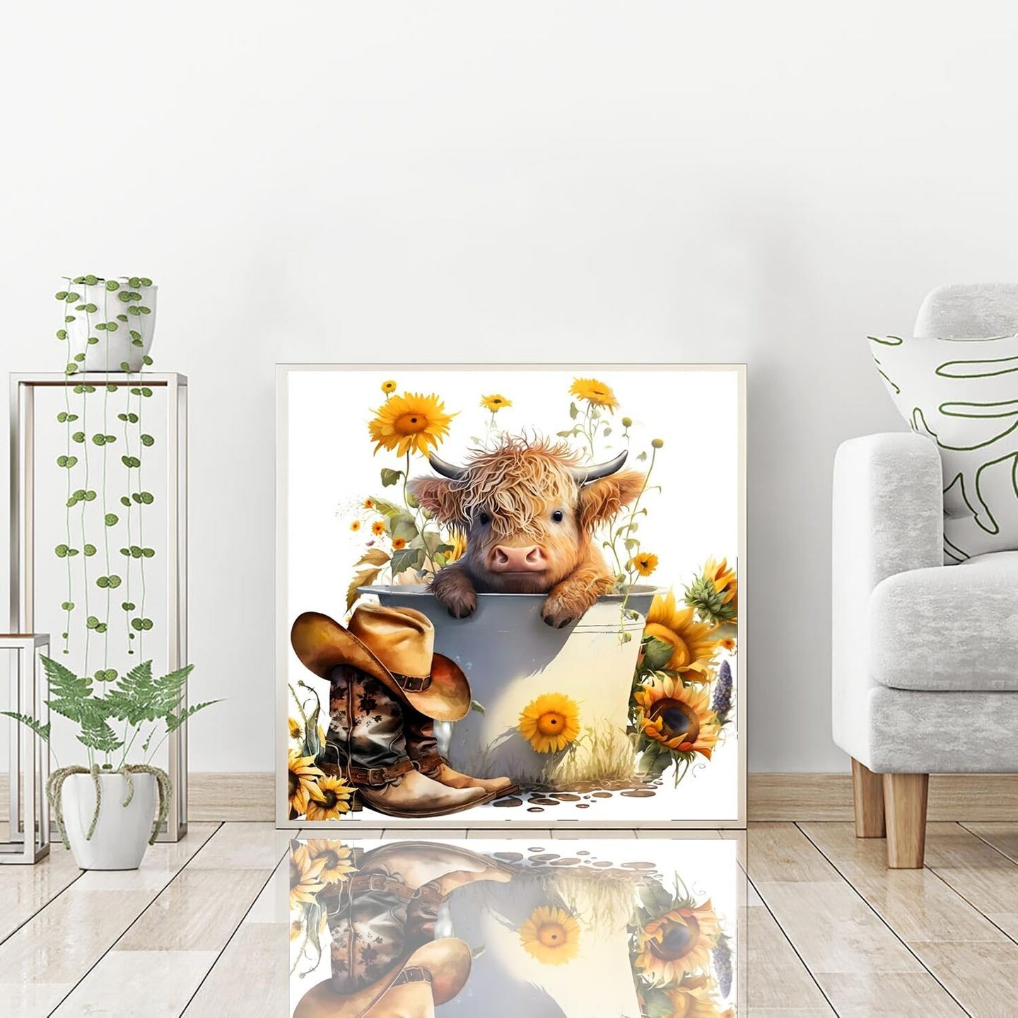 Diamond Painting Kits for Adults, 5D Cow and Flower Full Drill Diamond Art, DIY Highland Cow Diamond Art Kit Gem Art for Home Wall Decor (13.78 X13.78 inch)