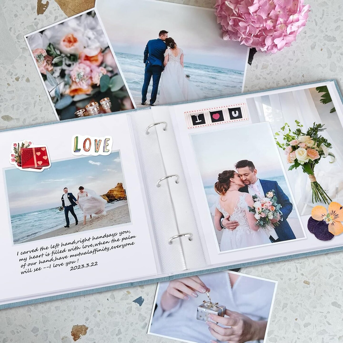 DIY Small 3 Ring Scrapbook Photo Album Journal with 30 Plastic Sleeves 60 Pages and Fabric Cover for Baby Travel Wedding Couple Anniversary Kids Adventure (Pink Cover/White Pages)