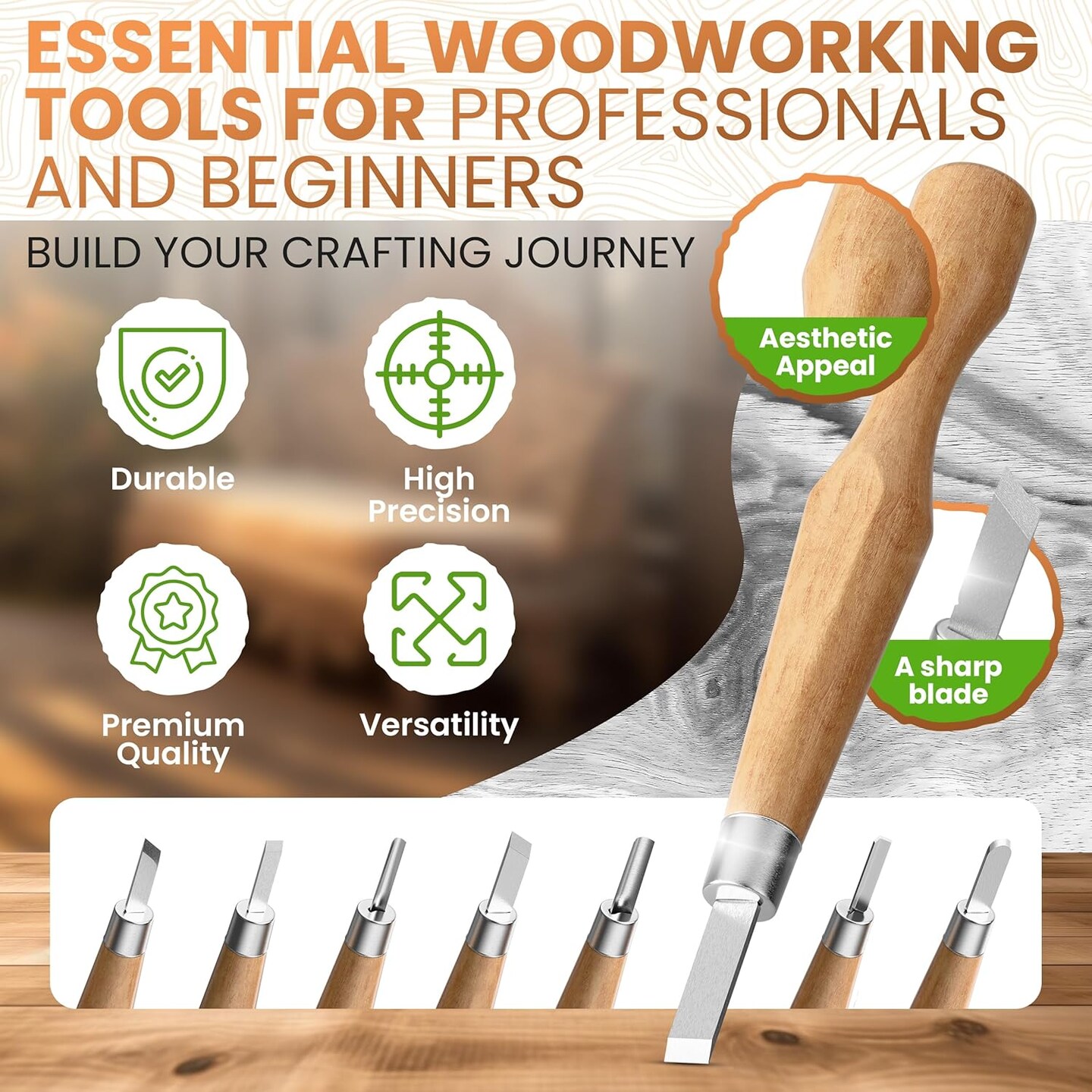 Premium 8 pcs Linocut Wood Carving Tools Set kit for Beginners Craft for Adults Woodworking Kids Whittling Knife Carpenter widdle Basswood Blocks Engraving Chisel Pumpkin Hobby Linoleum lino Cutters