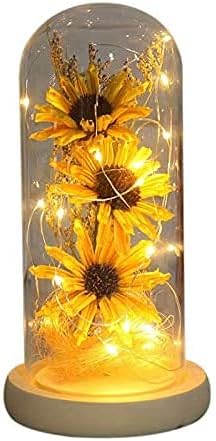Sunflower in Glass Dome Gifts for Women Enchanted Flower with LED Light Enchanted Gift for Women on Christmas Valentine's Day Mother's Day Anniversary Birthday Thanksgiving