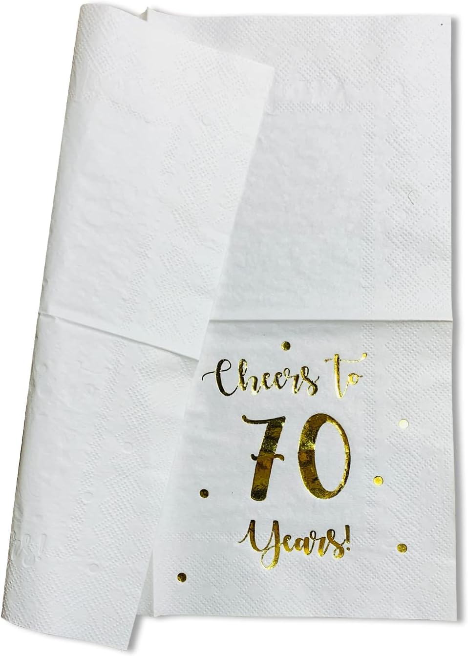 Cheers to 70 Years Cocktail Napkins | Happy 70th Birthday Decorations for Men and Women and Wedding Anniversary Party Decorations | 50-Pack 3-Ply Napkins | 5 x 5 inch folded (White)