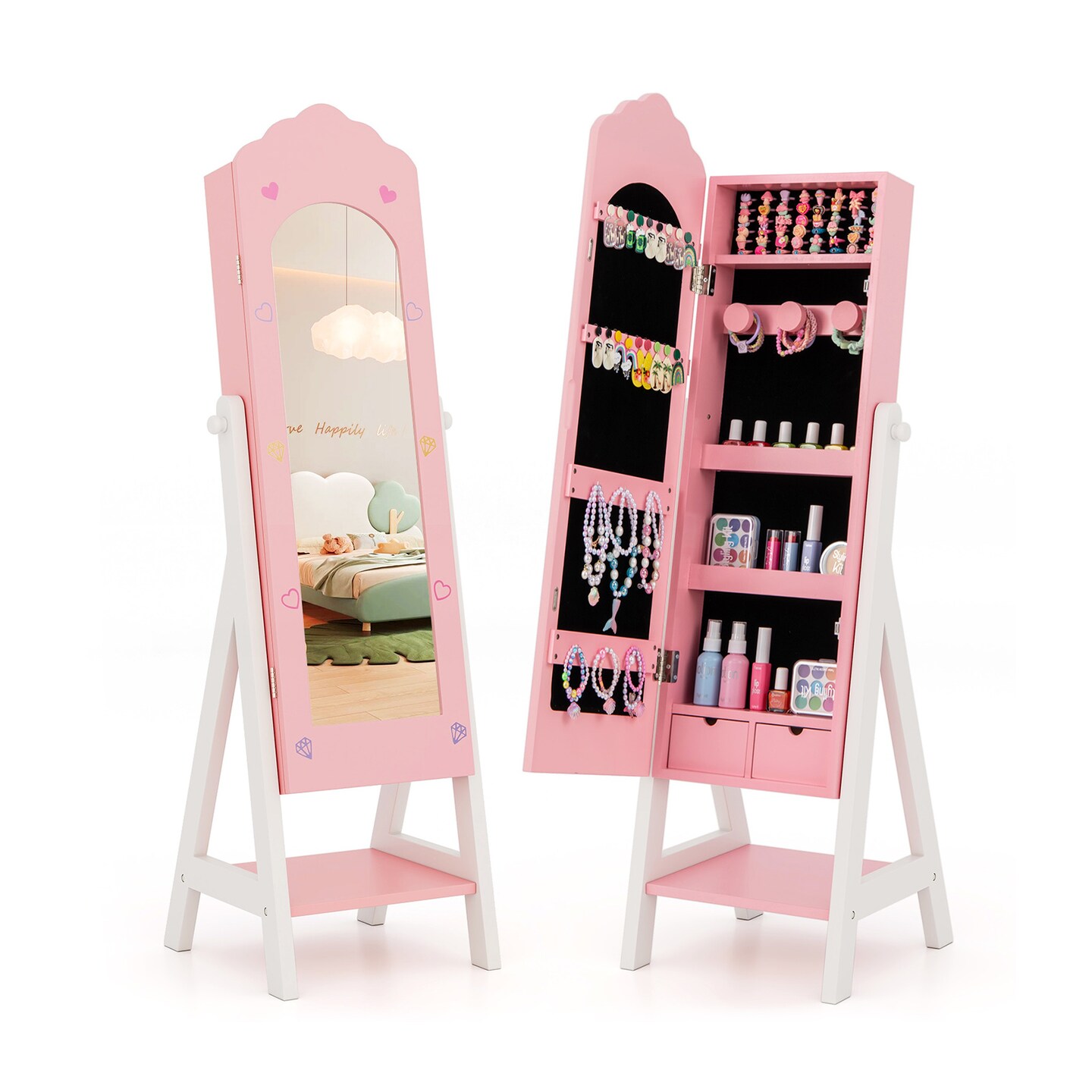 MDF Jewelry Organizer with Full-Length Mirror, Storage and Safety Features