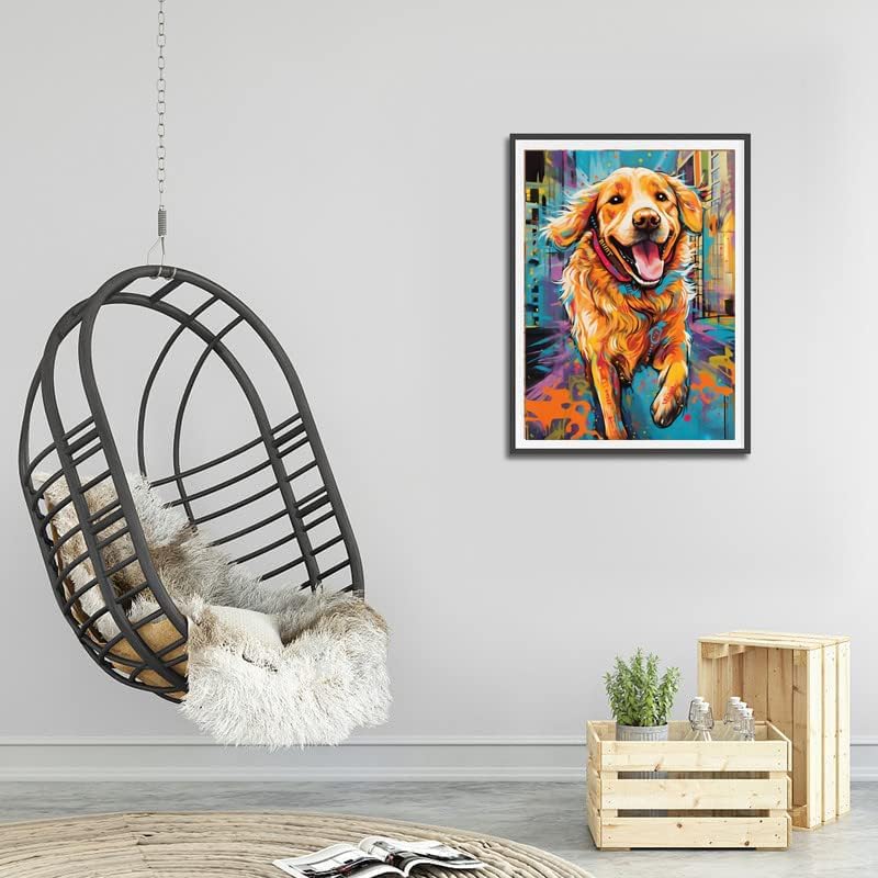 Dog Paint by Numbers for Adults with Framed Canvas-with Wooden Easel, Paint by Number on Canvas, DIY Acrylic Oil Painting Kits with Brushes Nice Gift Box for Home Wall