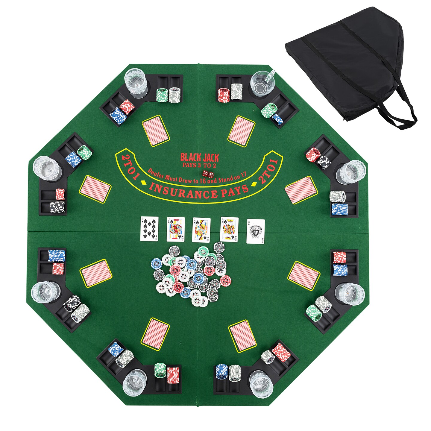 Felt Folding Portable Poker Table Top with Cup Holders and Chip Trays