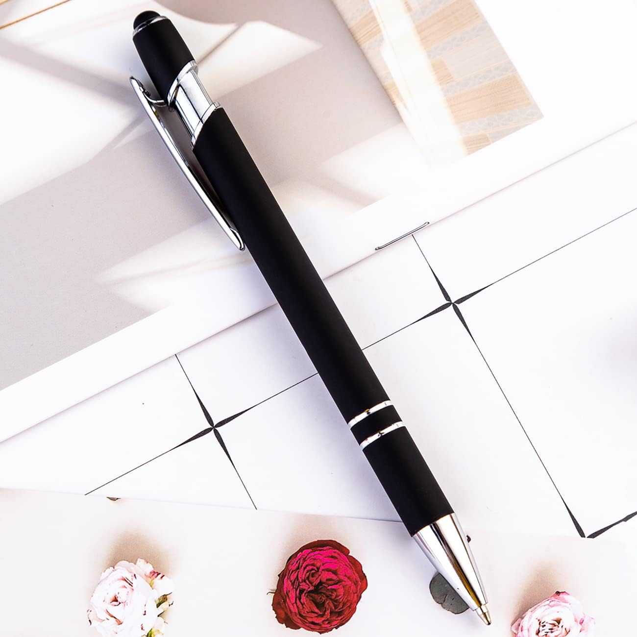 12 Pieces Black Ballpoint Pen with Stylus Tip, 2 in 1 Stylus Pen, Premium Metal Stylus Pen for Touch Screens, Black Ink, 1.0 mm Medium Point(12 Black)