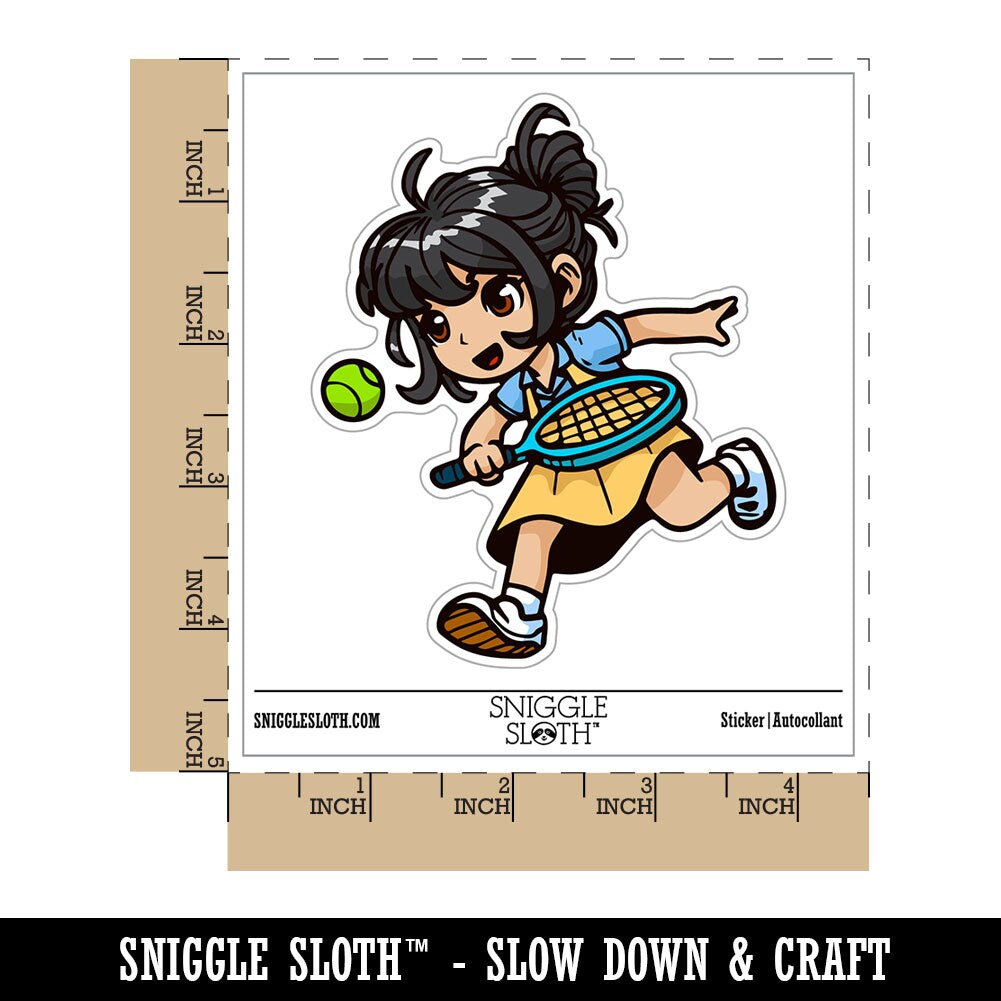 Water Bottle Sticker Set Cute Tennis Girl Ball Chibi Sports Cute Waterproof Vinyl Stickers Pack Decal, Skateboard, Laptop, Car, Window, Bumper - 5 Pack