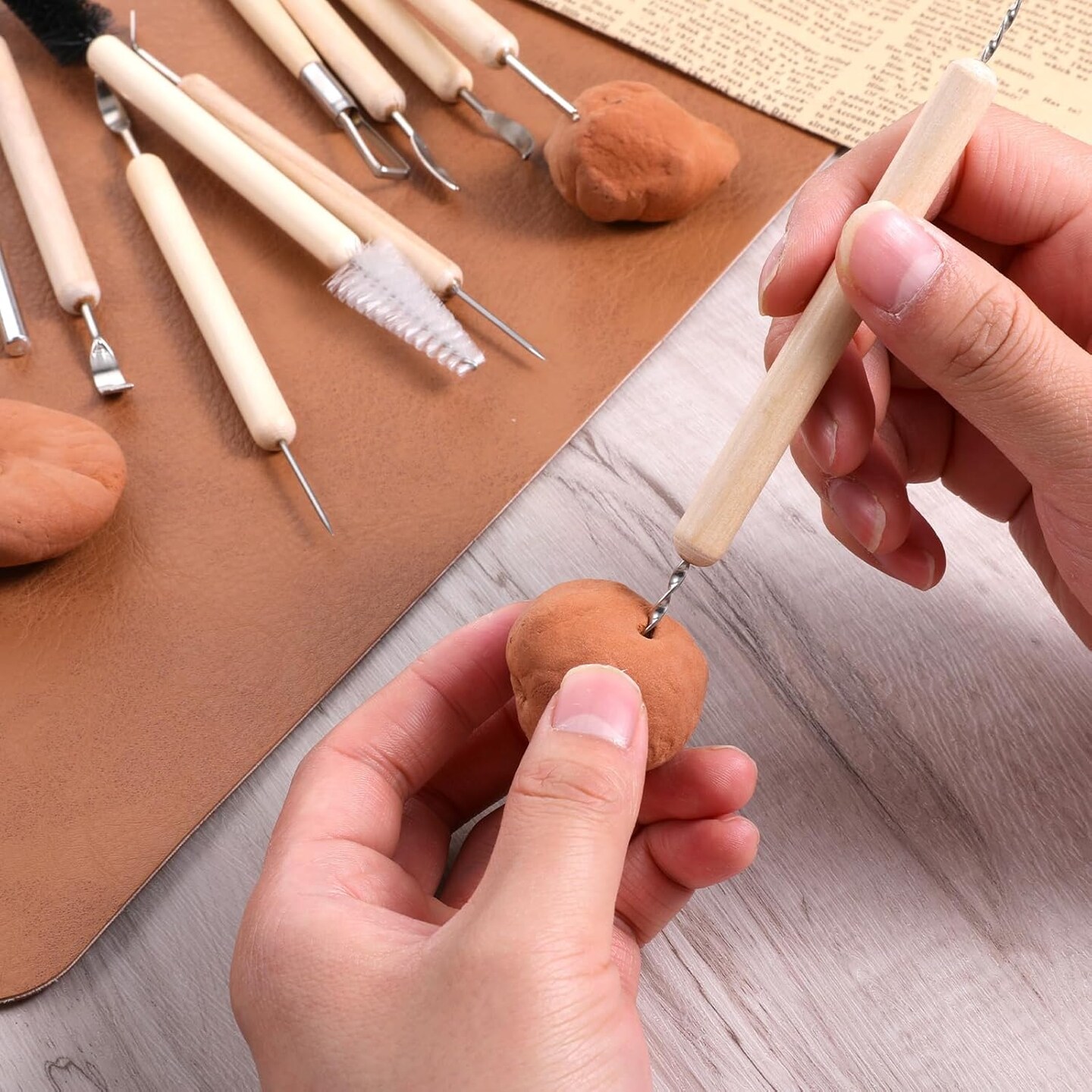 11PCS Clay Tools Wooden Pottery Sculpting Tools Polymer Clay Tools Double-Head Ceramic Modeling Tool