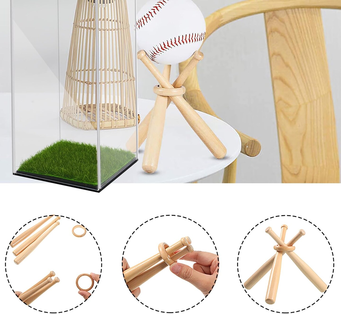 Baseball Display Case with Wood Stand Acrylic Box with Grass Pad Memorabilia Showcase Holder for Autograph Ball Protector Show