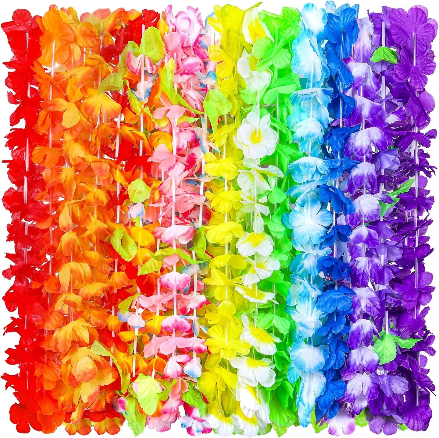 24 Pieces Hawaiian Leis Tropical Flower Necklace Hawaiian Colorful Garland Party Decorations