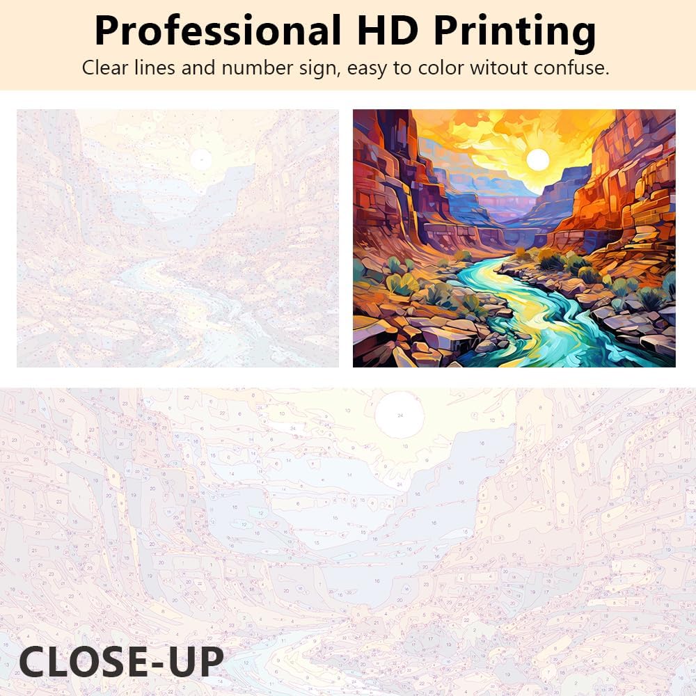 Arizona Landscape Paint by Numbers Canyon View Paint by Numbers Kits Arizona National Park Adults&#x27; Paint-by-Number Kits Canvas Painting Kit with Brushes and Pigment