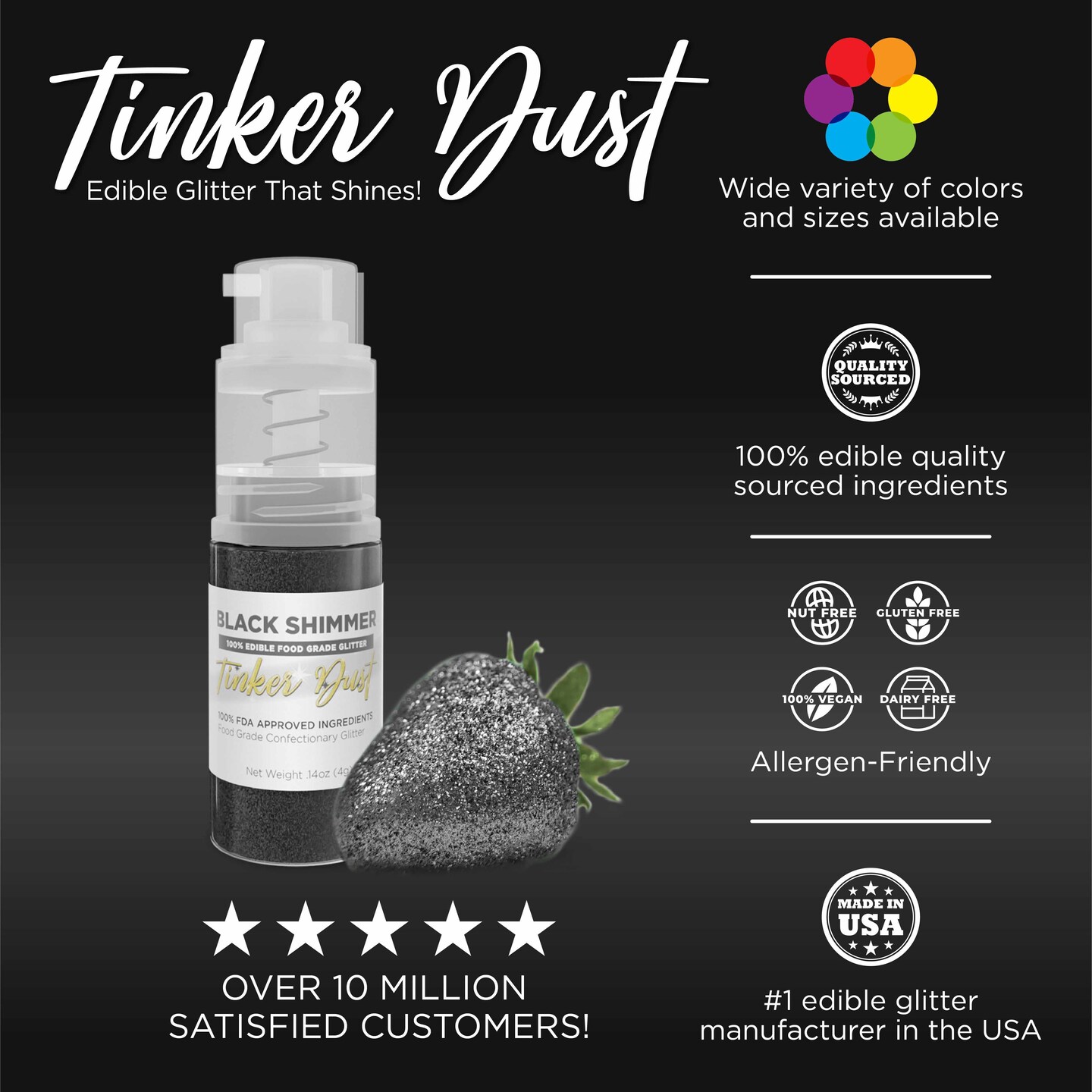 Black Shimmer Edible Glitter Spray 4g Pump | Tinker Dust&#xAE;