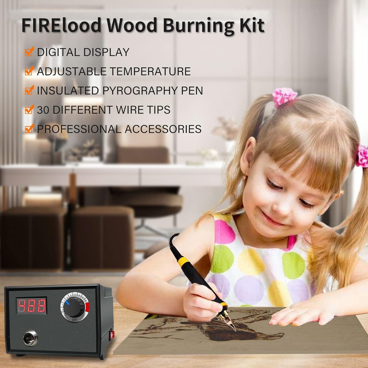 Wood Burning Tool,Wood Burning kit Pen 25~750&#x2103;,Professional Wood Burning kit,with Digital Thermometer Temperature Adjustable Temperature,1 Wood Burning pens, 30 Wood Burning Pen Tips