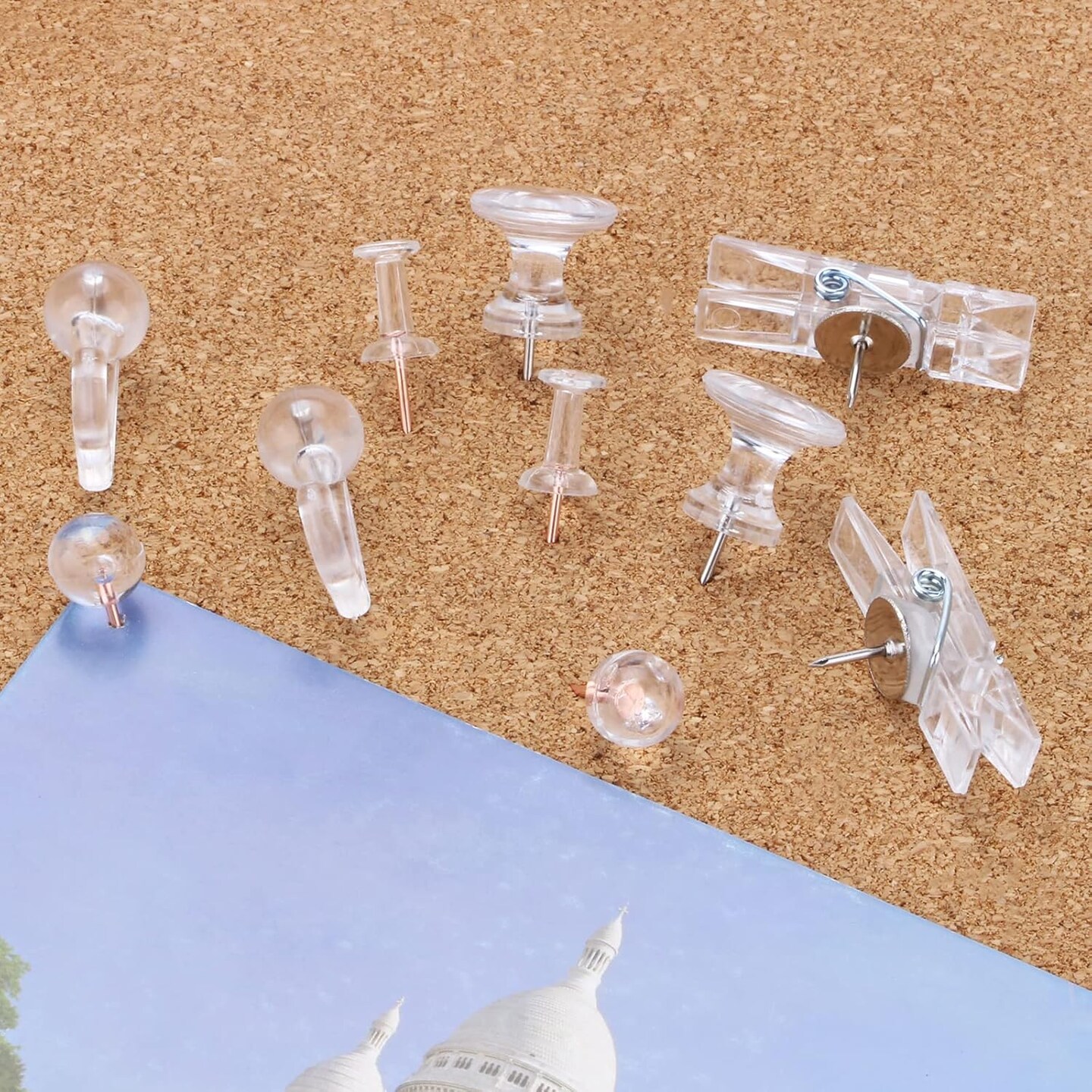 125 clear push pins set 5 styles steel point thumbtacks for cork and bulletin boards