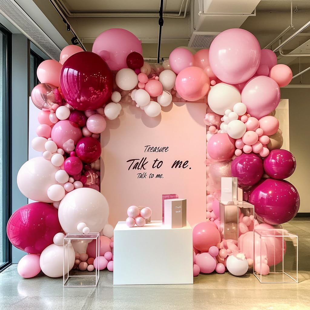 Hot Pink Balloon Garland - Double Stuffed Latex Light Pink Nude Balloons Arch Different Sizes for Birthday Wedding Baby Shower Butterfly Girls Party Bridal Shower Bachelorette Decorations