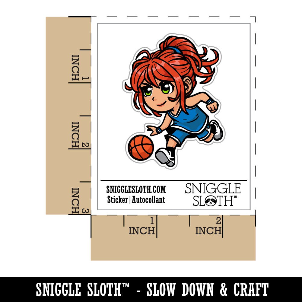 Water Bottle Sticker Set Cute Basketball Girl Chibi Sports Cute Waterproof Vinyl Stickers Pack Decal, Skateboard, Laptop, Car, Window, Bumper - 5 Pack