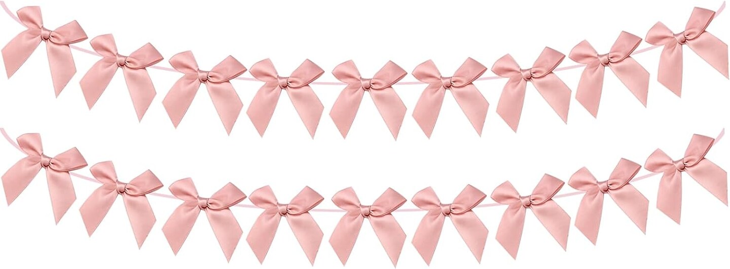 2-Pack Bow Garland Banner – Peach Pink Ribbon Bow Decorations for Baby Shower, Girls’ Birthday, and Coquette-Themed Parties