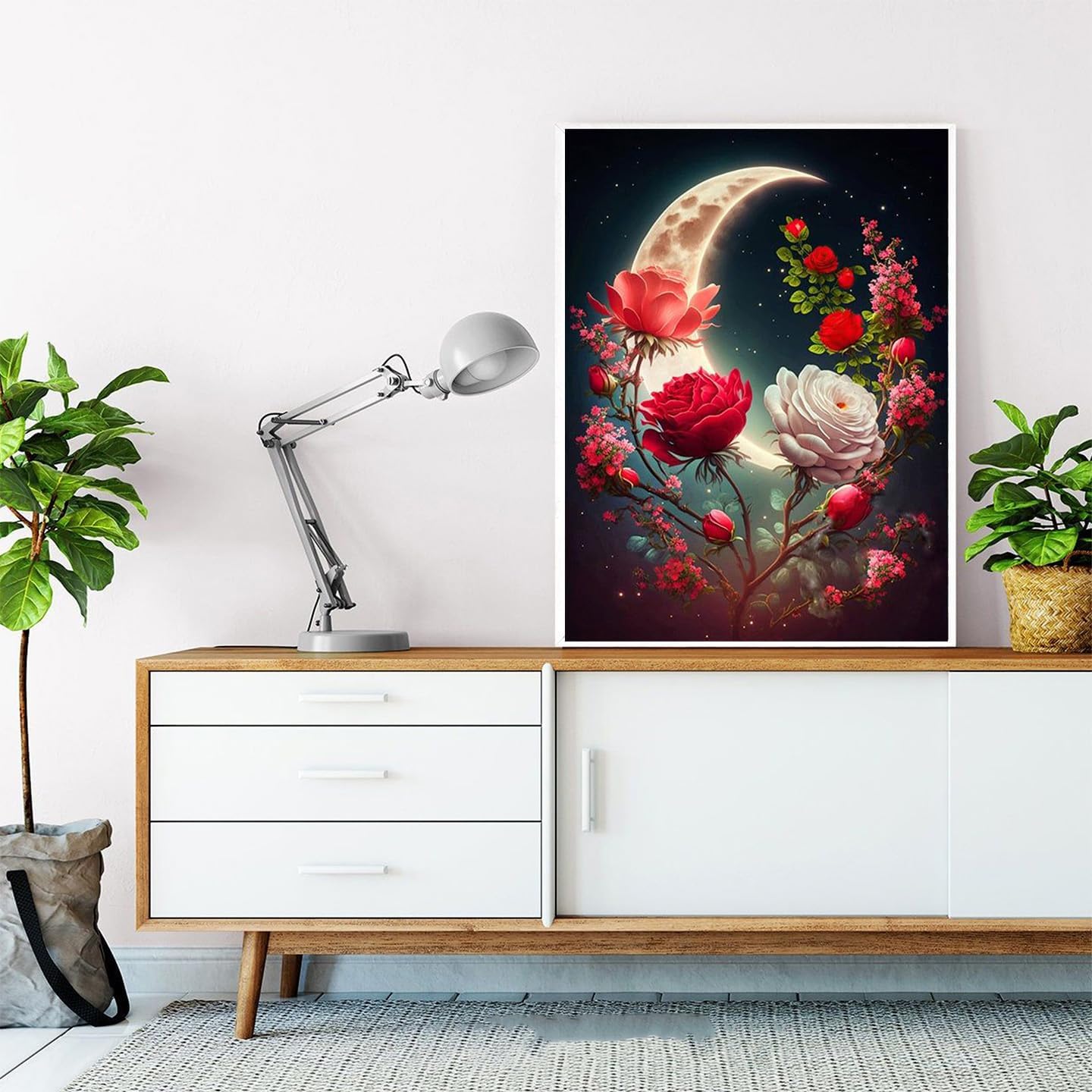 Moon Diamond Painting Kits for Adults-Flower Diamond Art for Adult,Rose Gem Painting Crafts Home Wall Decor,DIY 5D Gem Art Tree Perfect for Relaxation(12x16 Inch)