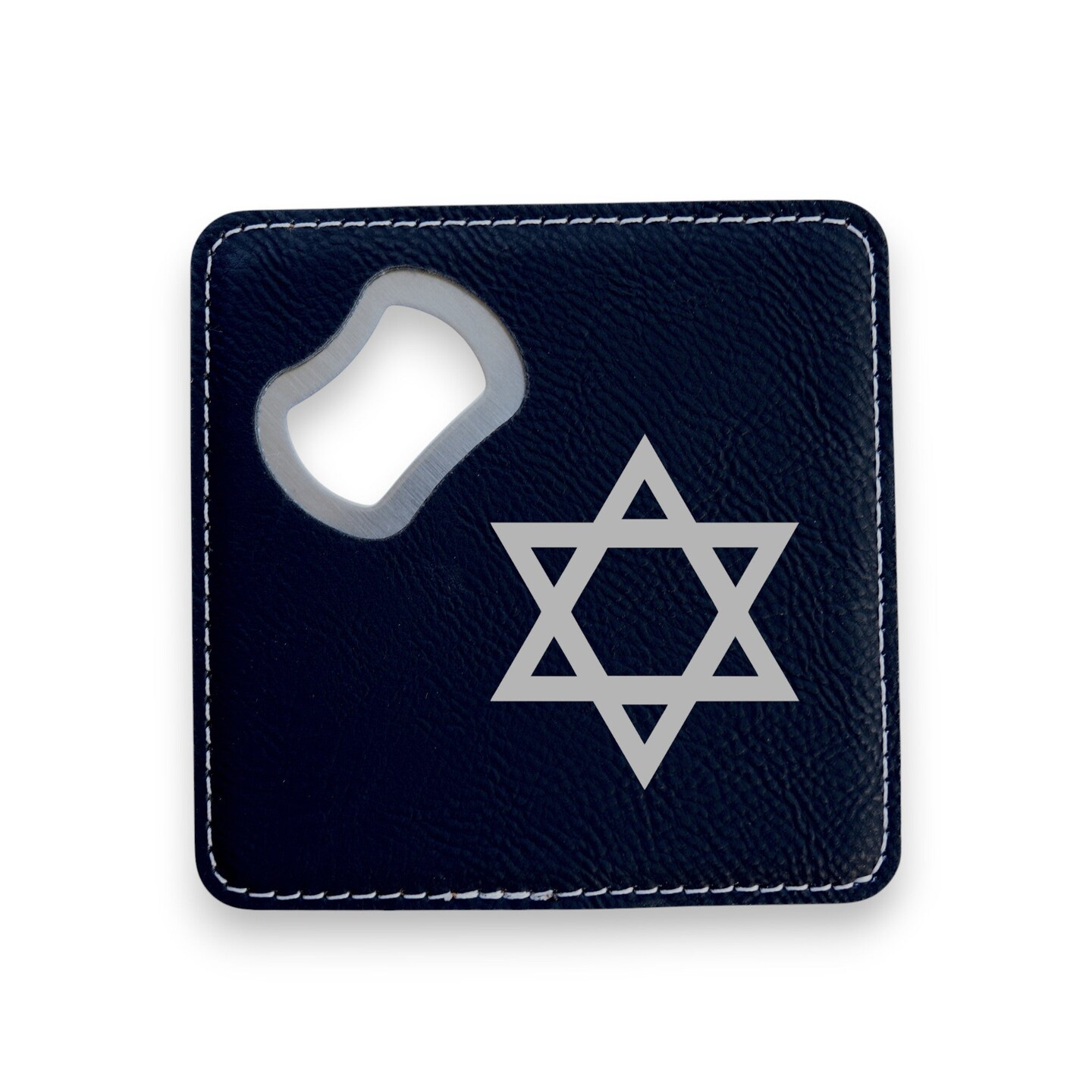 Coaster W/ BOTTLE OPENER - Star of David - SET OF 2 LEATHER