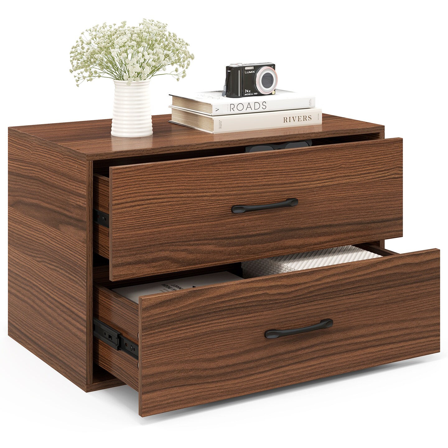 Stackable Horizontal Storage Cabinet Dresser Chest 2-Drawer and Handles ideal for Study or Closet, Bedroom