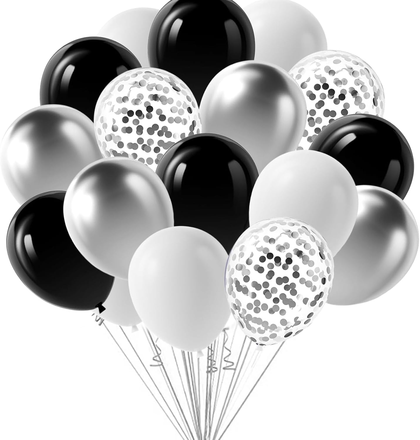 Black Silver Confetti Balloons, Total 50PCs Balloons for Birthday Wedding Bridal Baby Shower Graduation Silver and Black Party Decorations