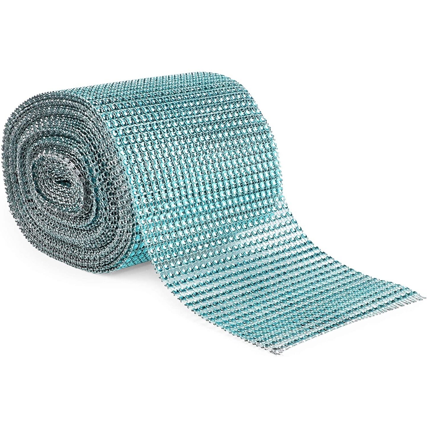 Turquoise Mesh Rhinestone Wrap Ribbon for Wreaths (10 Yards x 4.75 Inches)