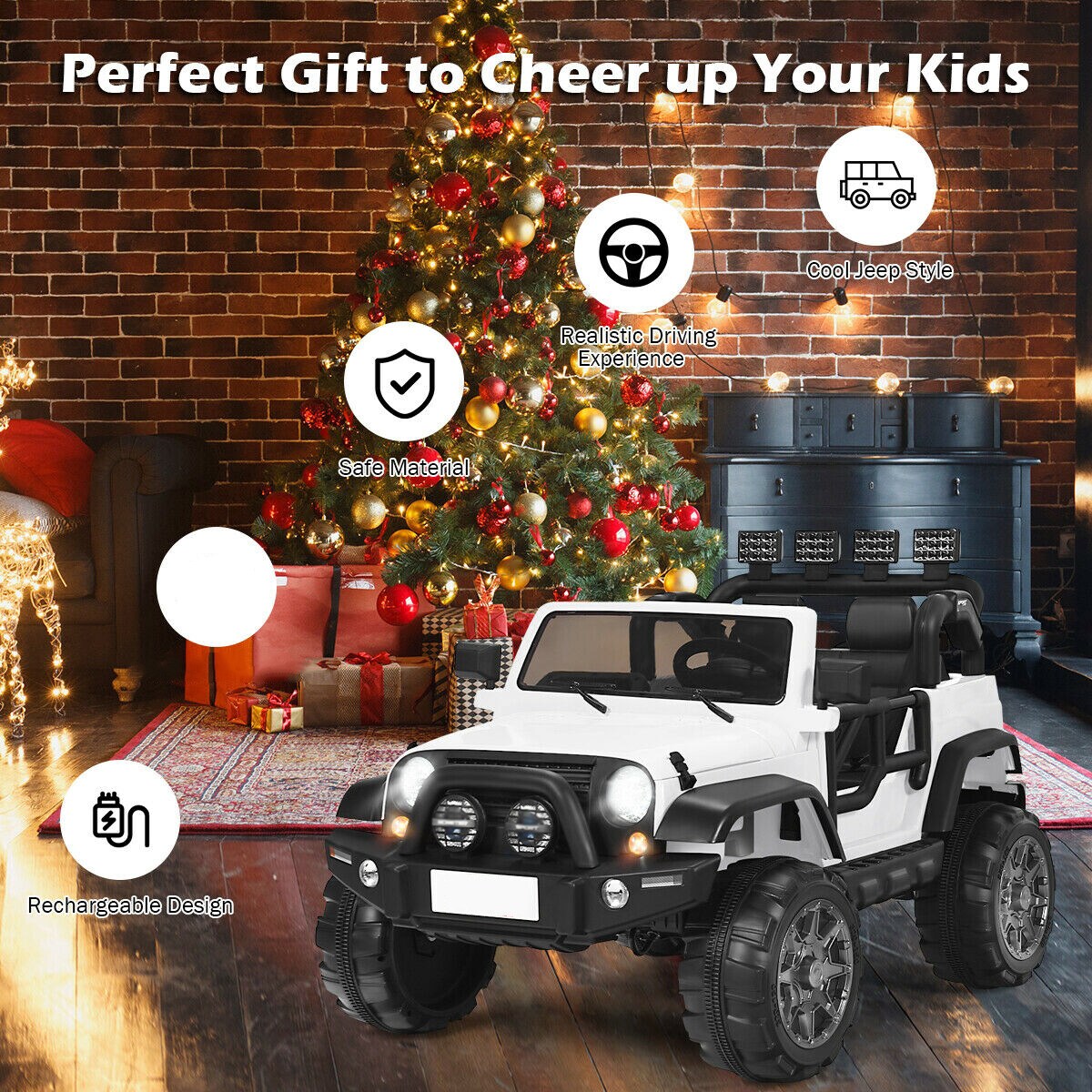 2-Seat Ride-On Car Truck with Remote Control, LED Lights, Music and Safety Features