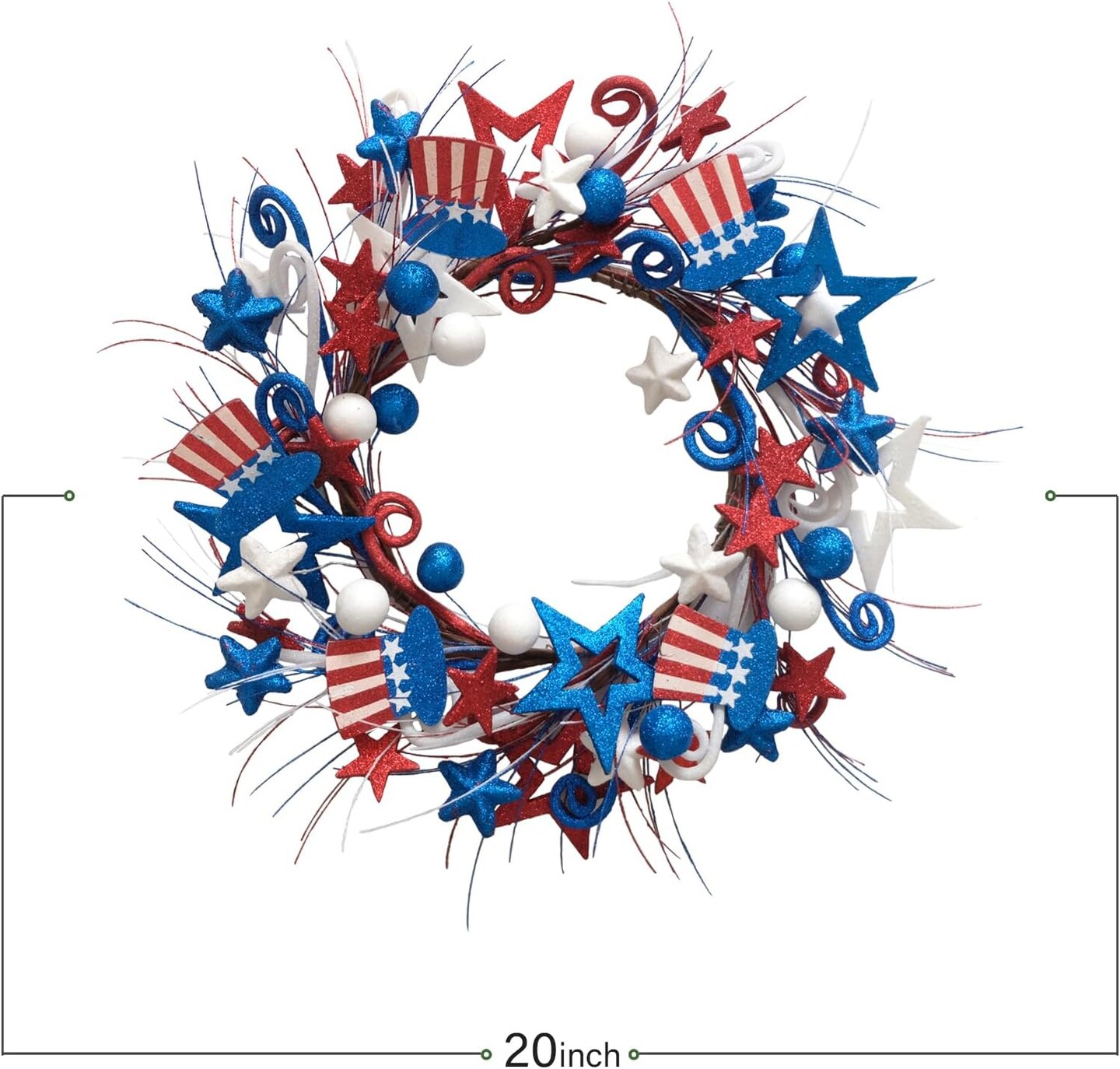 18in Red White Blue Artificial Floral Twig Wreaths American Flag Wreath Wall Decor