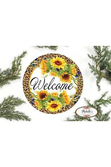 Leopard Sunflower Welcome Round Sign
