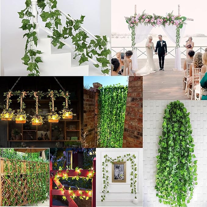 36 Strands 248FT Fake Ivy Garlands Leaves Artificial Vines Faux Green Hanging Plants for Bedroom Wall House Decor Outdoor Wedding Photography Backdrops, Non-discoloring